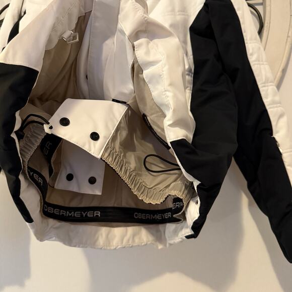 Obermeyer Tuscany II Insulated Ski Hooded Jacket White Black Womens 14 Large - Picture 5 of 11